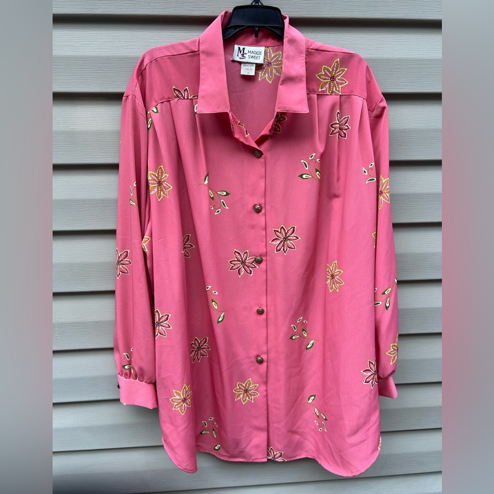 New Maggie Sweet vintage 90’s 2X floral Moroccan border tunic blouse USA made